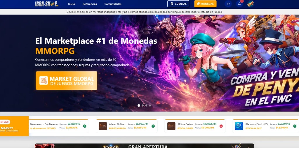 IBRA-SHOP — Marketplace de monedas y oro para más de 20 juegos MMORPG. Compra, venta y market en vivo.